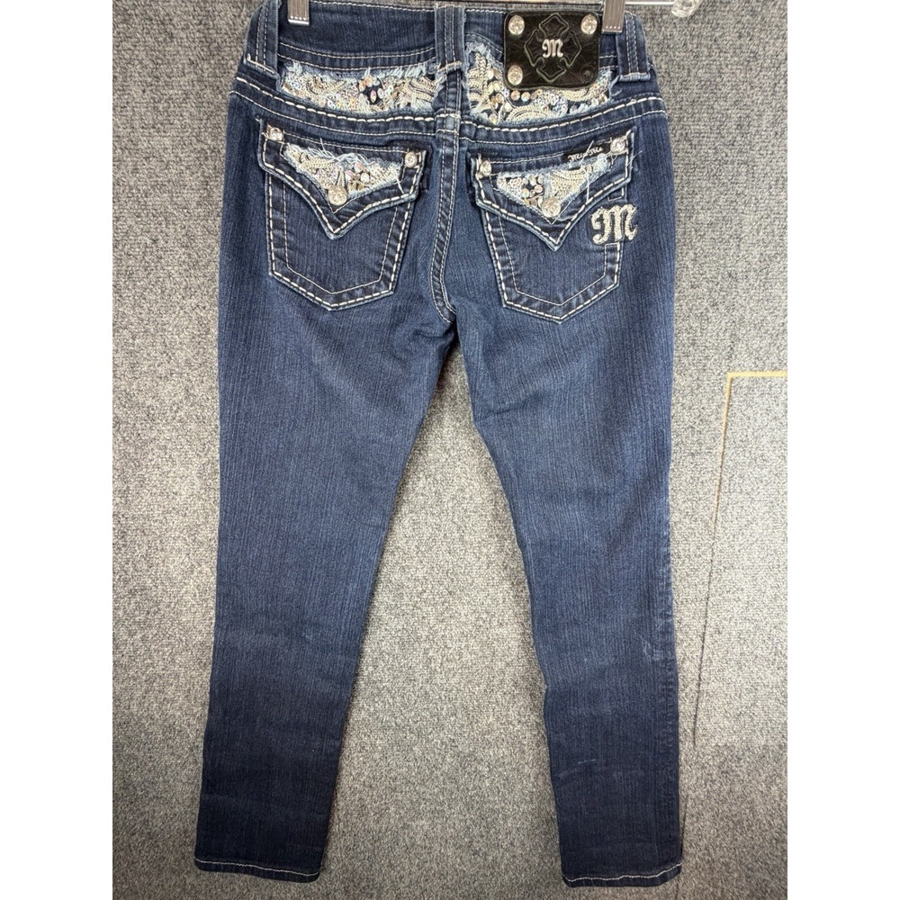 Miss Me Jeans Womens 27 Skinny (28x29)Low Rise Dark Wash Sequin Bling y2k